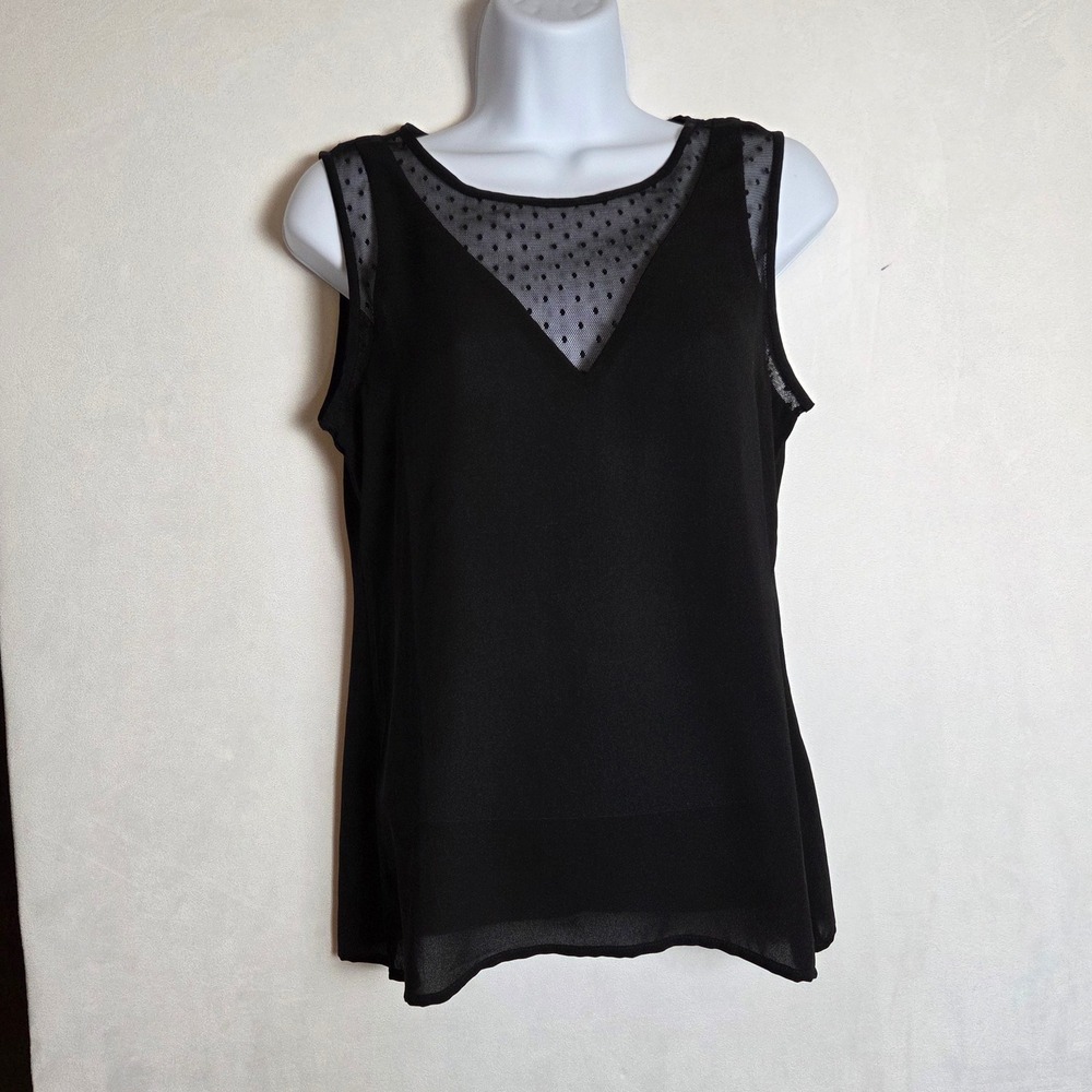 Banana Republic Womens Black‎ Swiss Dot Lace V-Neck Tank Whimsigoth Dark Fairy